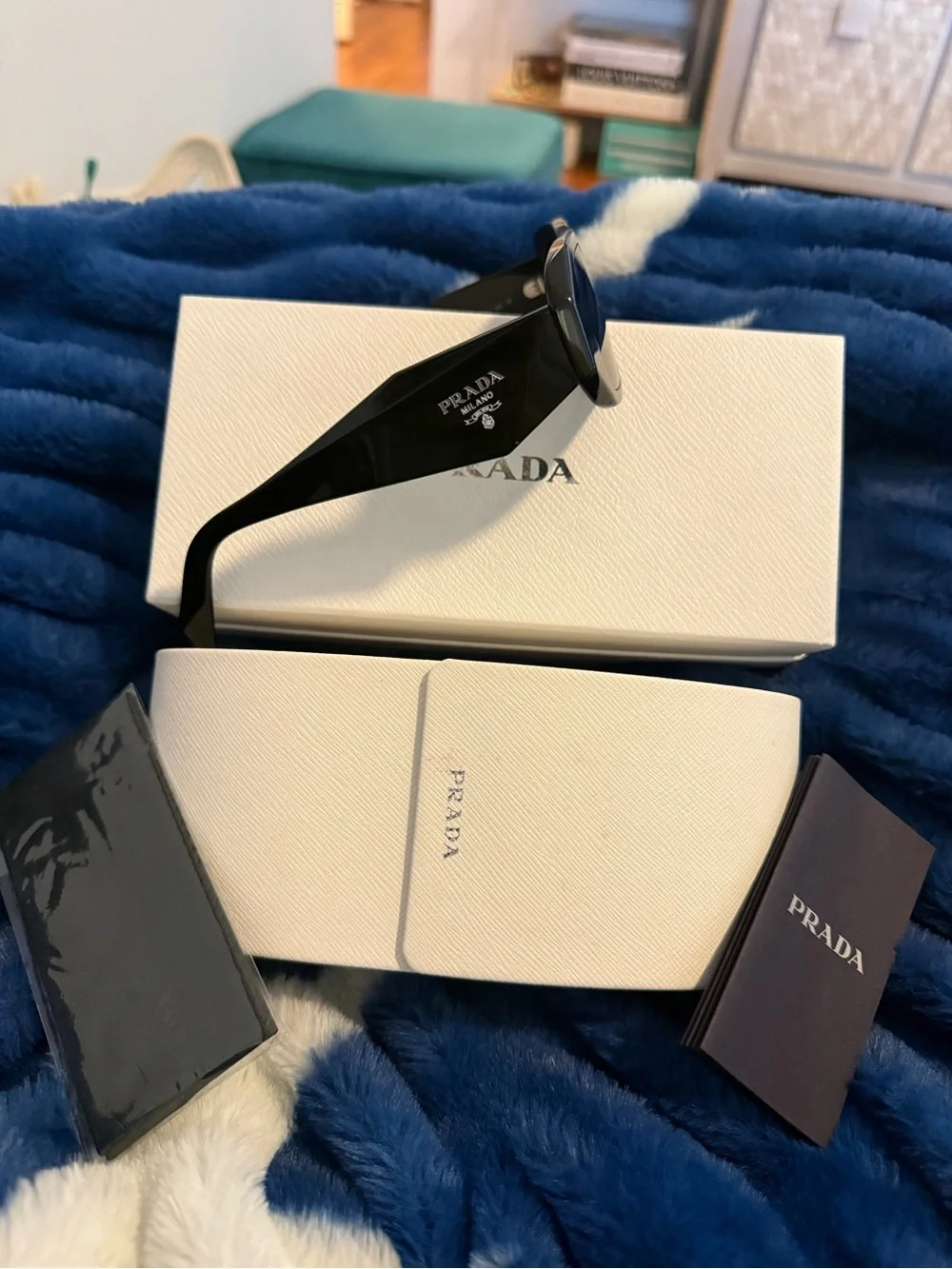 Prada Black Women's Rectangular Sunglasses with Dark Lenses